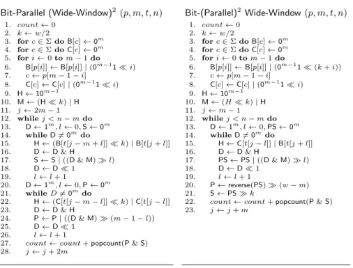 Figure 3.8: The Bit-Parallel (Wide-Window) 2 algorithm (left) and the Bit-(Parallel) 2