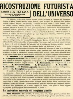 Figura 1  Prima pagina del Manifesto della Ricostruzione Futurista dell’Universo  