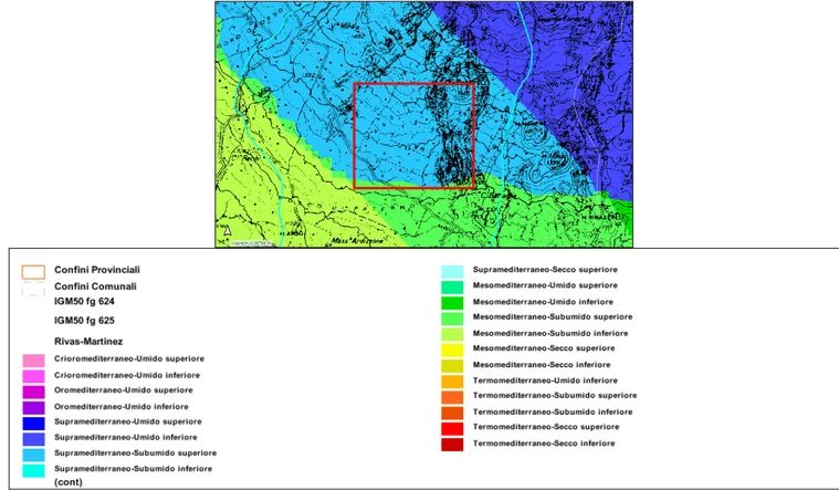 Fig.  2.2.4  –  Tipi  bioclimatici  della  Sicilia  sud-orientale  (da  Atlante  Climatologico  della  Sicilia)