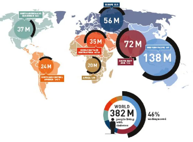 Figura  12.  Diffusione  mondiale  del  Diabete  Mellito  all’anno  2013.  Stima  International 