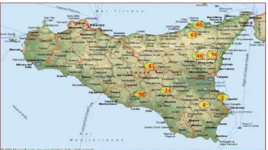 Tabella 8.1 – Numero di identificazione e località di prelievo dei nove genotipi  siciliani