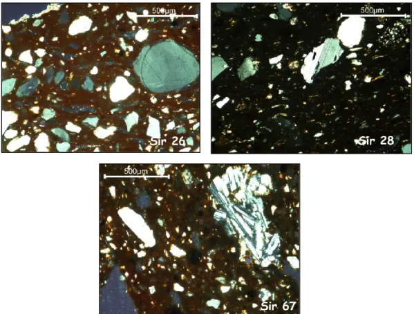 Fig. 4.4.2 Microfoto a nicols incrociati. E’ mostrato un campione rappresentativo per fabric