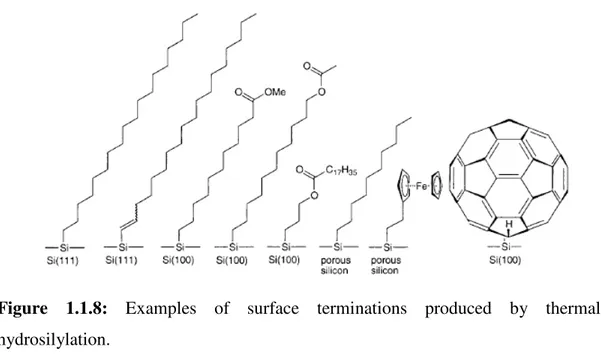 Figure  1.1.8:  Examples  of  surface  terminations  produced  by  thermal  hydrosilylation