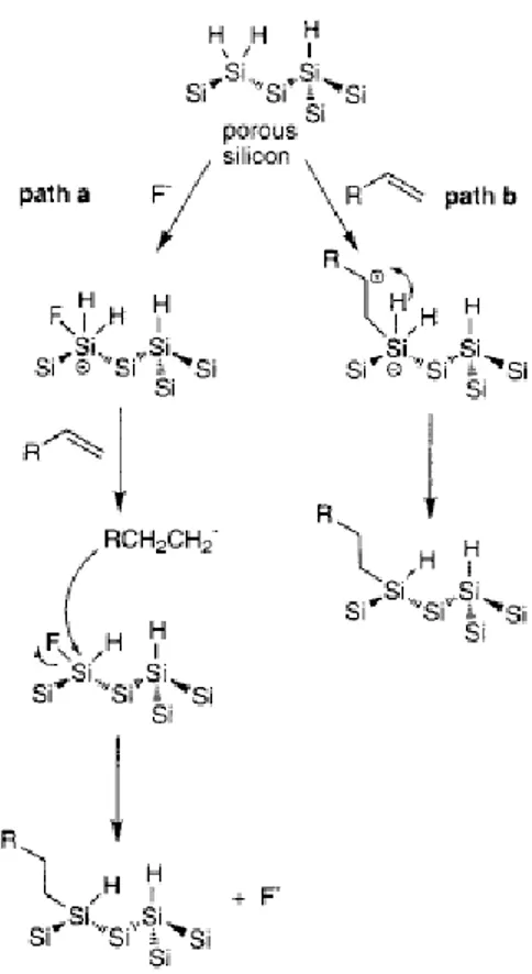 Figure  1.1.9:  Two  alternative  mechanisms  to  the  radical  based  mechanism  proposed for thermal hydrosilylation