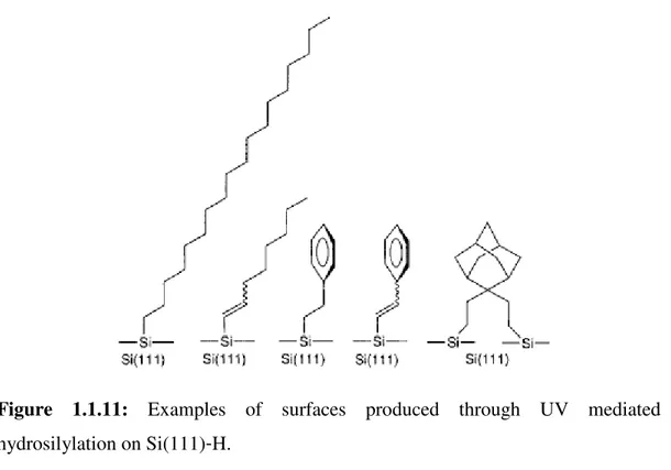 Figure  1.1.11:  Examples  of  surfaces  produced  through  UV  mediated  hydrosilylation on Si(111)-H