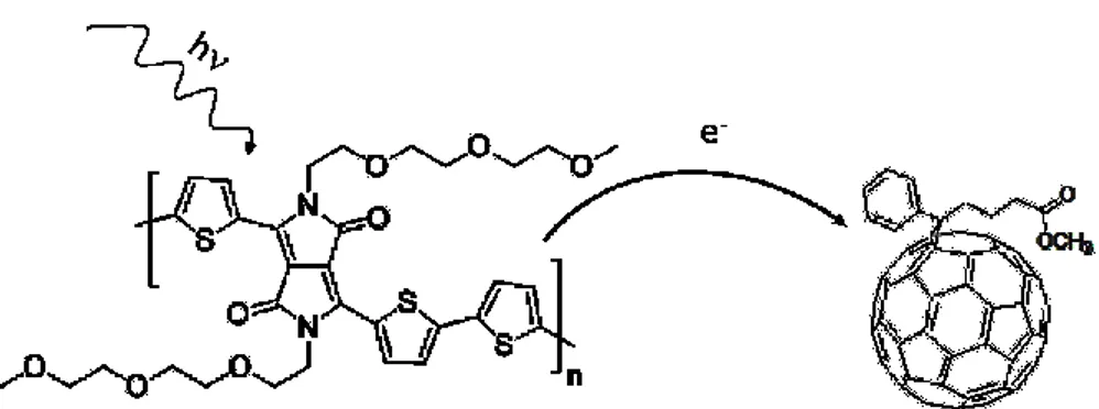 Figure 3.1: Photo-induced electron transfer from organic polymer to fullerene. 