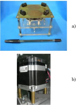 Figure 3-17 Experimental set-up adopted for the device characterization; a)  sensing-driving system and b) step motor