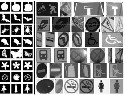Figure 5.4: Left: examples of eight over seventy different classes of the MPEG-7 dataset