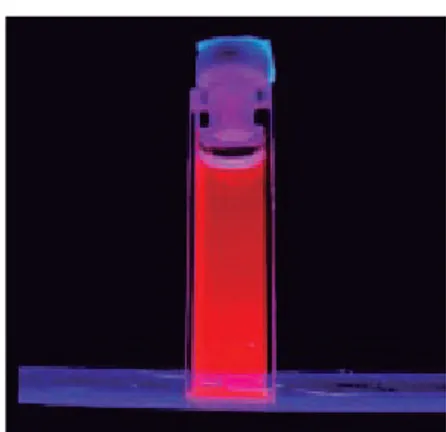 Figure  1.8. Emission  of  a  cuvette  filled  with a  colloidal  suspension of Si-nc in toluene under UV illumination [25].
