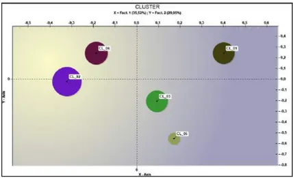Fig. 7. Disposizione dei cluster nello spazio fattoriale