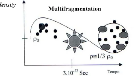 Figure 1.12 Schematic picture of time-density evolution during central collision at intermediate  energy [RUS06] 