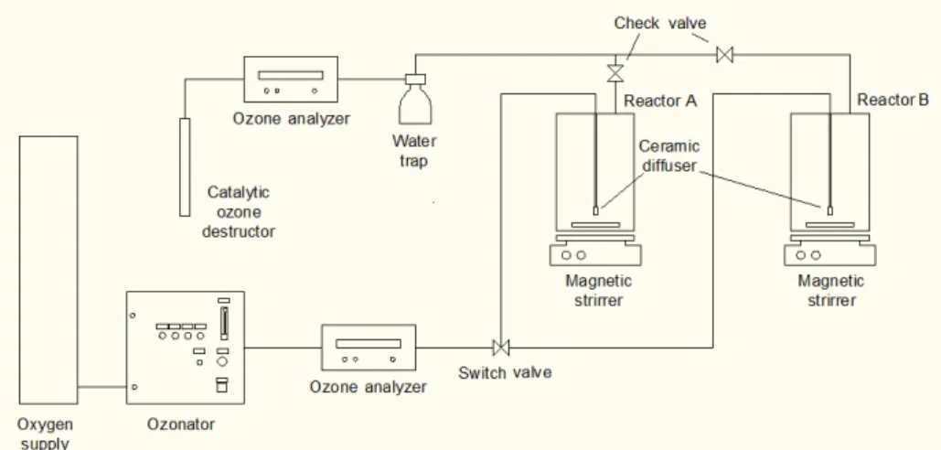 Figure 3.5  Lab-scale apparatus used for semi-batch ozonation 