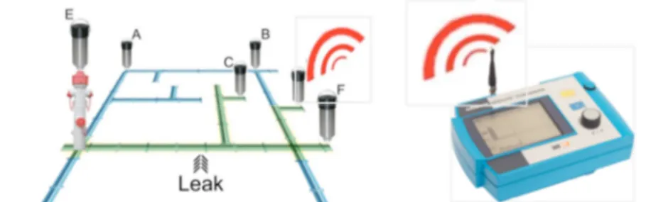 Figura 2.6: Schema di rete di correlatori in comunicazione WiFi per l’individuazione delle perdite  (TecnoMB s.r.l.) 