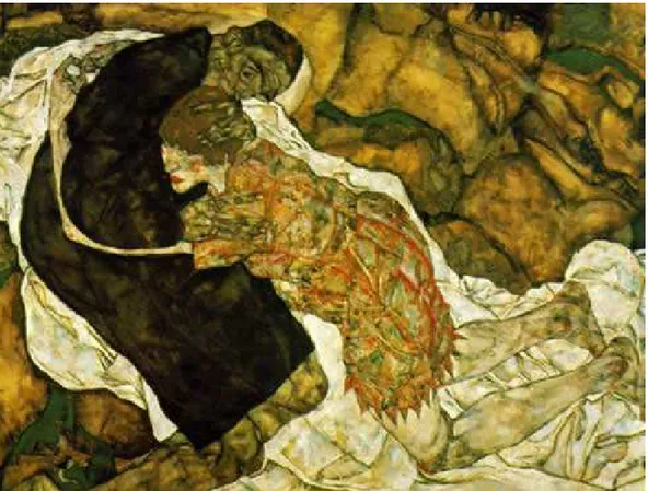 Fig. 5 - E. Schiele, La donna e la morte, 1915, Österreichische Galerie, Vienna. 