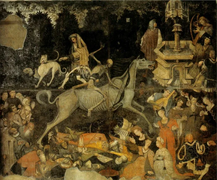 Fig. 14 - Maestro del Trionfo della Morte, Trionfo della Morte (dopo il restauro),   Palermo, Galleria Nazionale della Sicilia, 1444-1446
