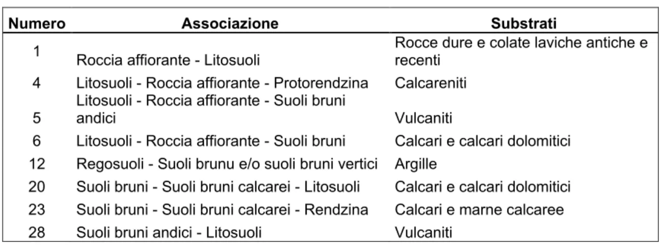 Tab. 6 – Associazione di suoli presenti nell‟area di studio 