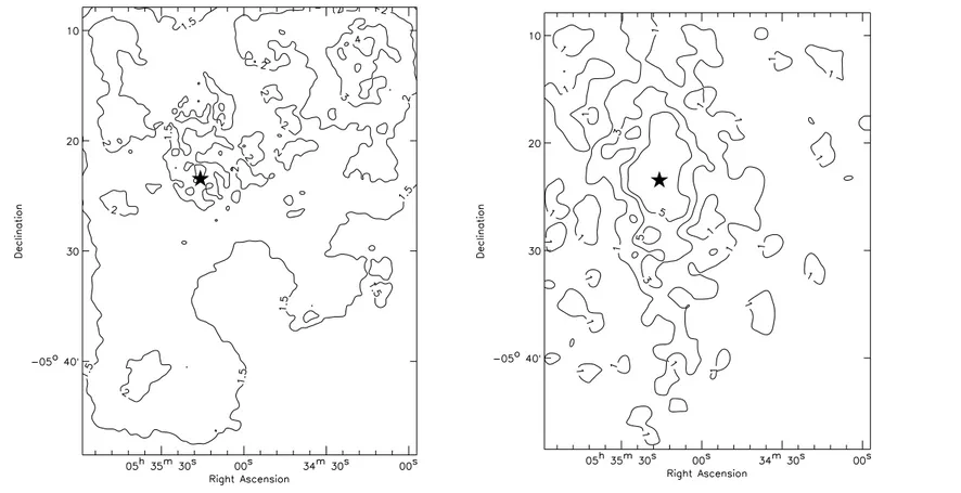 Figure 2.2: Projected surface density of bona-fide background stars (left panel) and of bona-fide cluster members (right panel), as selected in Sect