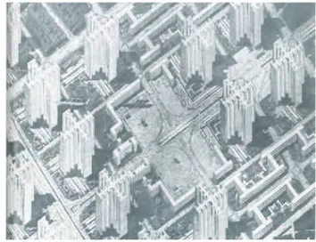 Fig.  11.  Le  Corbusier,  Plan  Voisin  di  Parigi,  1925,  vista  prospettica dell’area centrale.