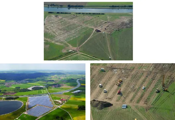Figura 10. Fasi di costruzione Bavaria Solarpark, tracciamento strade, palificazione, realizzazione dell’impianto  (Foto C
