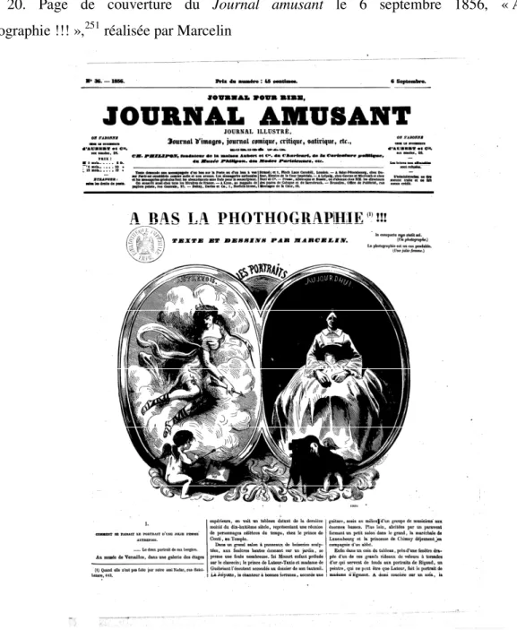Fig.  20.  Page  de  couverture  du  Journal  amusant  le  6  septembre  1856,  « À  bas  la  photographie !!! », 251  réalisée par Marcelin 