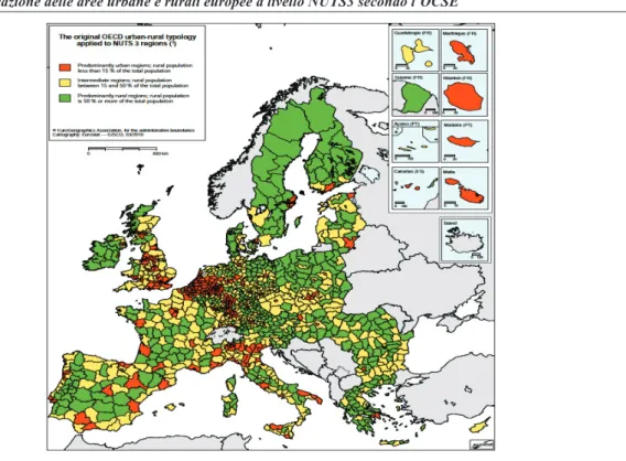 Fig. 5.2 Classificazione delle aree urbane e rurali europee a livello NUTS3 secondo l’OCSE 