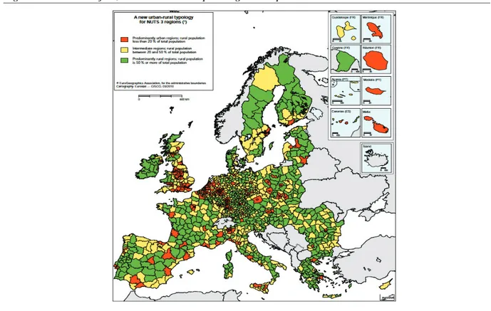 Fig. 5.3 La nuova classificazione urbano – rurale per le regioni europee a livello di NUTS3 secondo Eurostat 