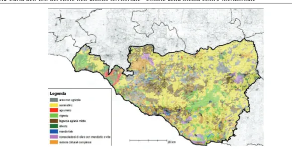 Fig. 5.2 Carta dell’uso del suolo nell’ambito territoriale “Colline della Sicilia centro-meridionale” 