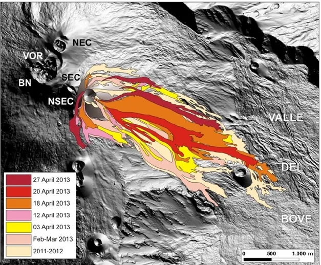 Figure 3.   Lava field formed by single flow units emitted between January 2011 and April 2013, as resulted  