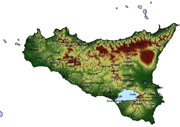 Figure 4.5 – Localization of the Acate river basin within the island of Sicily 