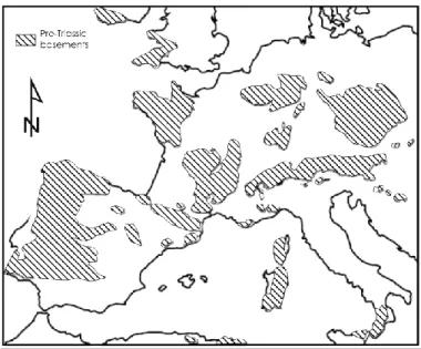 Fig. 1.1 Distribuzione dei basamenti pre - Triassici in Europa occidentale ( modificata dopo von Raumer              