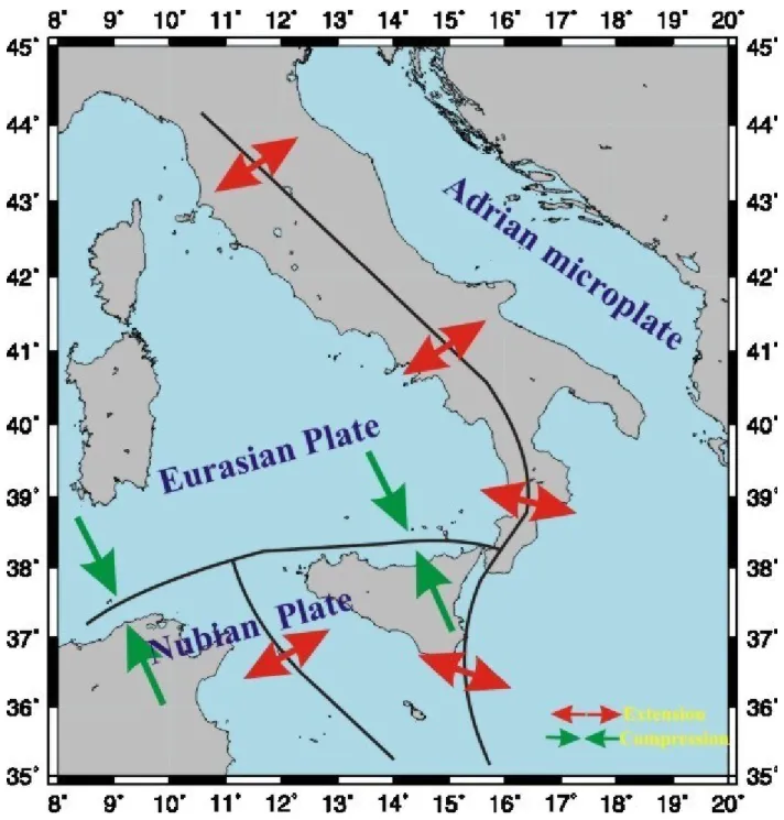 Fig 2.1: Inquadramento geodinamico dell’Italia 