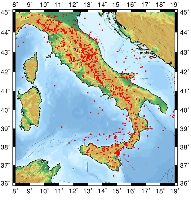 Fig: 2.2: Sismicità strumentale (M&gt;3.0); [catalogo della sismicità italiana CSI 1.1  dal 1981 al 2002]