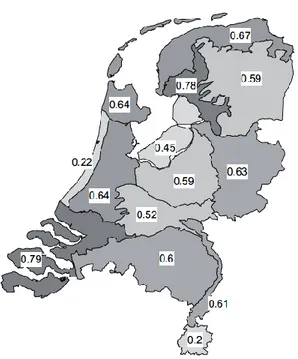 Figura 4. Applicazione del valore di Kvamme a tutte le regioni dell'Olanda (da Verhagen 2008)