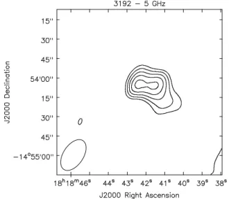 Figure 2.6: radio contour image of the bubble 3192 from our data at 5 GHz. Contours are 0.8, 0.9, 1.0, 1.1 and 1.2 mJy/beam.