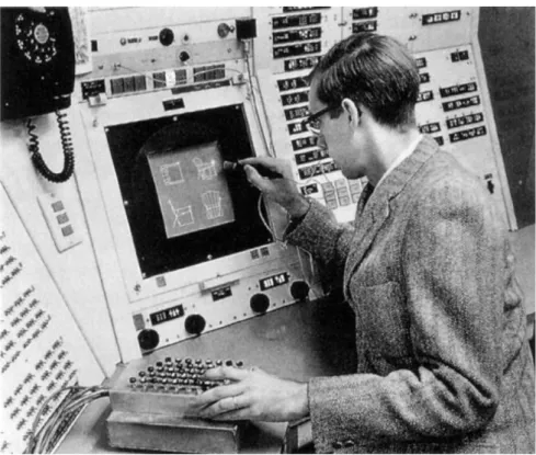 Fig. 2.4. Ivan Sutherland mentre utilizza nei laboratori del Massachussetts Institute of Technologies il  programma Sketchpad (1962)