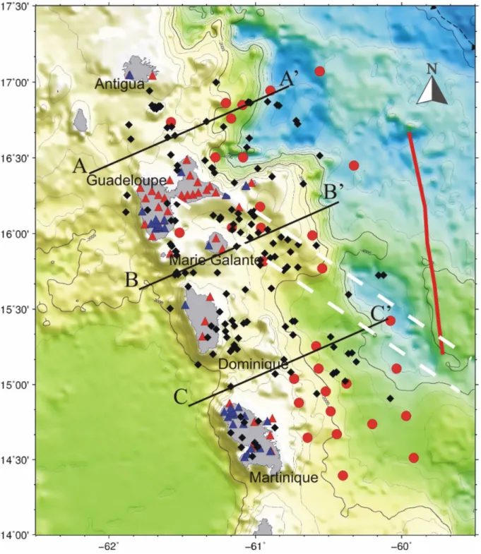 Figure 5.1: Epicentral map of the 155 events relocated after 3-D inversion. After 3-D inversion  most events  retain the position obtained with the minimum 1-D model, demonstrating the stability and accuracy of these  hypocenter locations