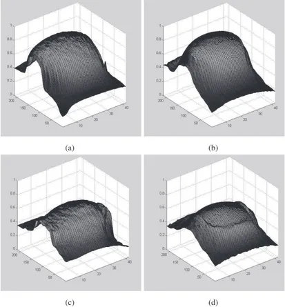 Figure 4.6: Results of the reconstruction of some real data. a) a normal breast and b) its reconstruction using the first six modes; c) a deformed breast and d) its reconstruction.