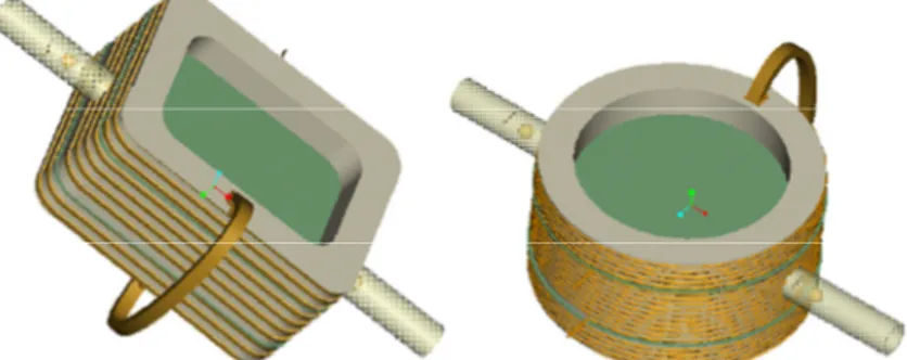Figure 1.14: Perspective view of two (rectangular and circular chamber) double- double-diaphragm mini-pumps equipped with IPMC muscles and an inductive 