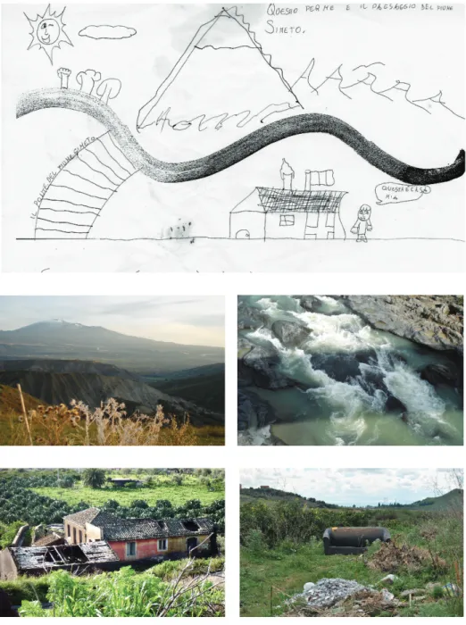Figure 12.  Top: Mental mapping by a Simeto kid representing the relationship  between the Simeto River and the Etna Mountain