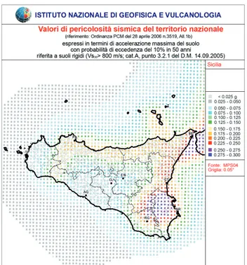 Figura 4.5 - Valori di pericolosità sismica del territorio della Regione Sicilia  (INGV - http://zonesismiche.mi.ingv.it)