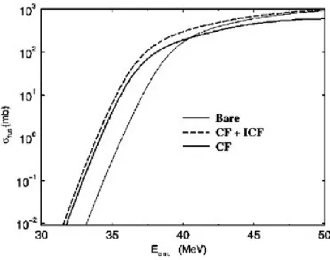 Fig. 1.7.1: Fusion cross-sections calculations by Hagino et al. [63]. 