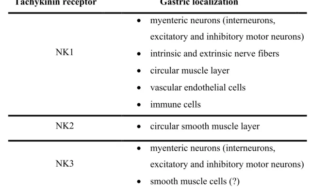 Table 2. Distribution of tachykinin receptors in the rat stomach. 