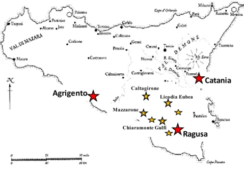 Figure 4. Illustration map of the southern part of Sicily showing the monitored sites marked 