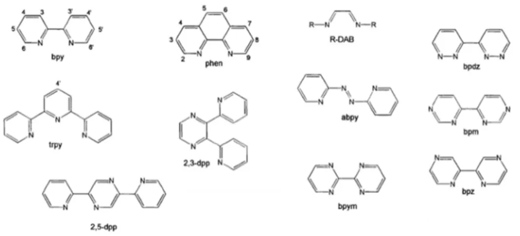 Figure 20: Chemical structure of ligands most employed for polypyridine metal-complexes  synthesis.