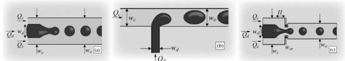 Figure 11. Illustrations of the three main microfluidic geometries used for droplet formation
