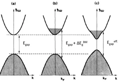 Figure  7: Burstein-Moss  and  Band-gap  renormalization  band-filling  effect  contributions  to  the E gap 
