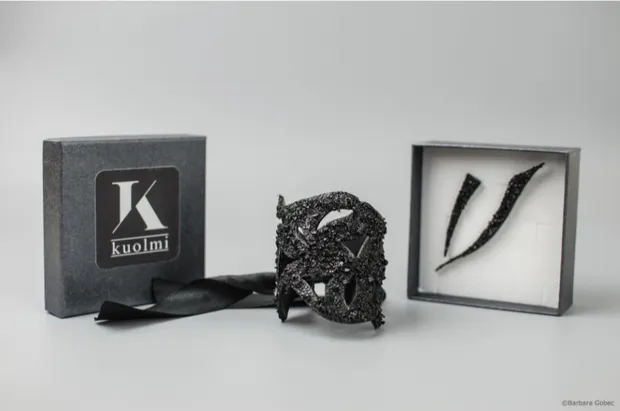 Figure 1: Bracelet and Earrings KUOLMi, Handmade Coal Jewelry