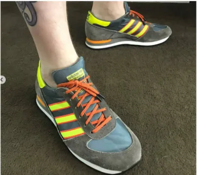 Figure 4: David Charlesworth @vintage_trainer_repairs68, adidas Running Spike Conversion, June 16th 2018 Both shoes are old and worn, but are recycled, restored, recrafted into a new version of its old self
