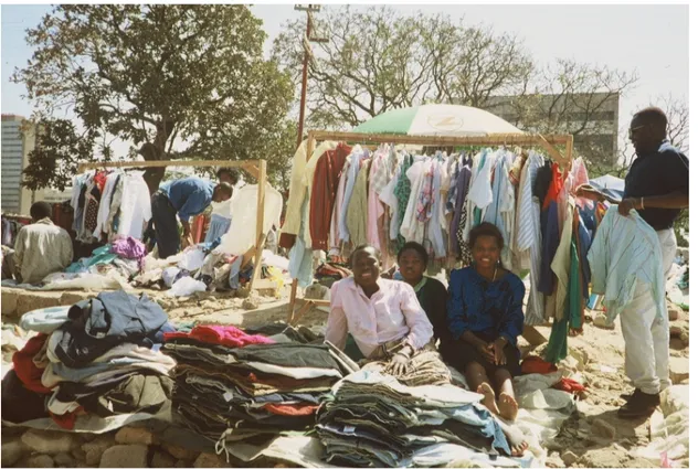 Figure 3: Secondhand clothing vendors in Lusaka. Photo by Karen Tranberg Hansen 1992