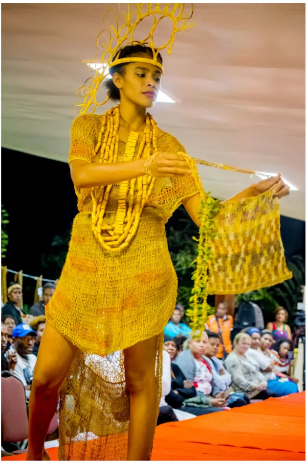 Figure 9: Goroka Bilum festival, bilum dress by Florence Jaukae Kamel collection (©Johannes Terra)